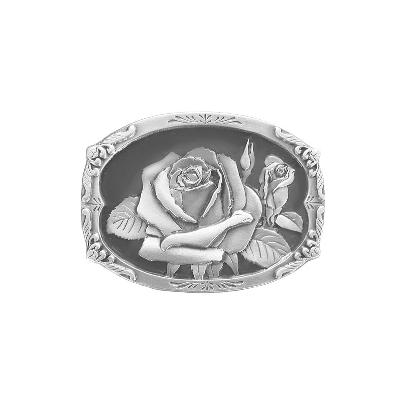 Western Express Rose Belt Buckle - Plain Silver