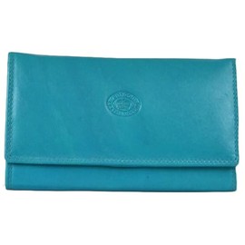 Ladies Soft Real Nappa Leather Long Flap-over Purse with Inner Flap pockets - Turquoise
