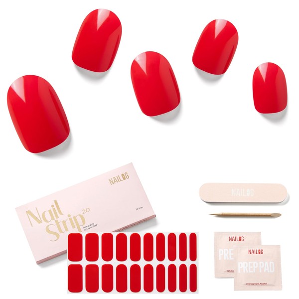 Semi Cured Gel Nail Strips - NAILOG 20 Pcs Red