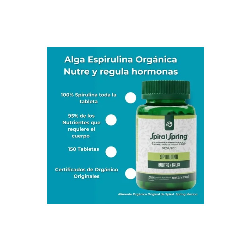 1 Bote Spirulina Máxima Orgánica 150tab 500mg Spiral Spring kosher