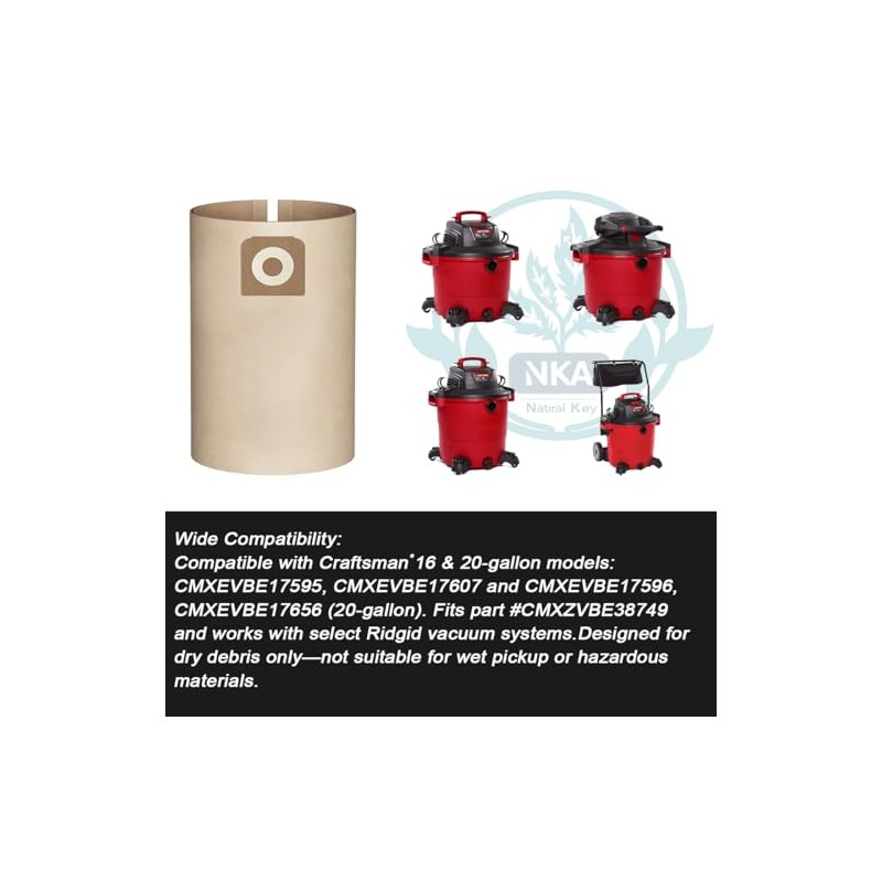 16-20 Gallon Wet/Dry Shop Vac Bags: CMXEVBE17595, CMXEVBE17596, Part# 38749