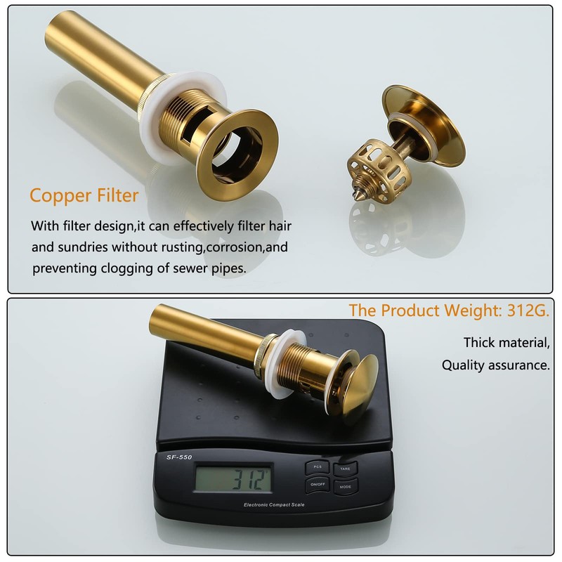 SWHYGER Champagne Bronze Sink Drain with Overflow,Brass Bathroom Sink 1