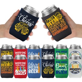 Funny Beer Can Cooler Sleeve - 12 Pcs Bulk Quotes Insulated Neoprene Coolers Sleeves for 12 OZ Soda, Beer, Water Bottles Party Favors Gifts Travel Camping Birthday Party Supplies (Multicolor)