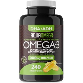 Ultimate Strength Plant Based Omega 3 Supplements, Vegetarian Omega3 Supplements, High DHA Supplement from Algae Oil, Vegan Omega 3 Supplement Made in Canada, 240 Softgels, Unflavored