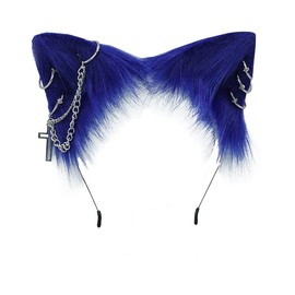 VIGVAN Cat Cosplay Ears Accessories Punk Gothic Cross Cat Ears Headbands Clips (Navy)