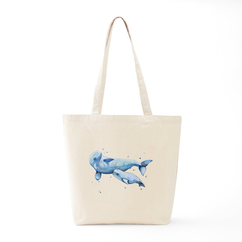 CafePress Beluga Whale And Baby Tote Bag Reusable Natural Beige