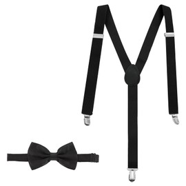 Black Suspenders Men, Hidden Straps Y Back Adjustable Elastic Suspender, Comes with 1 Black Bow Tie, for Men Under Shirt Clothing