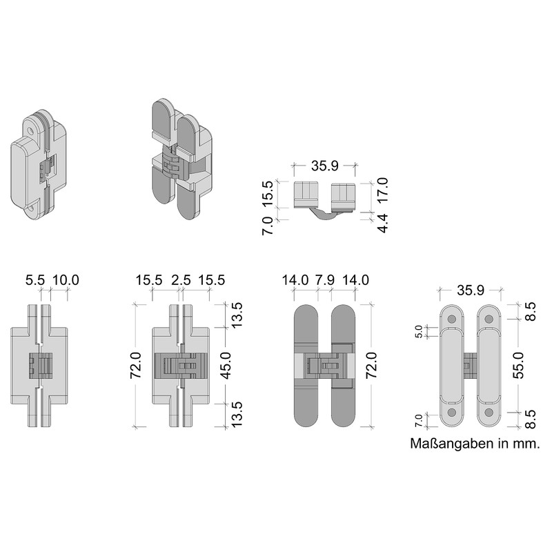 JUVA Door Hinges Hinge, Hinge, Invisible, Pack of 2, Drill-In