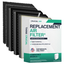 Think Crucial Replacement Air Purifier & Carbon Pre-Filter Compatible with Air Doctor model 2000 (This is a third party-product) - (1-Pack Filter & 2-Pack Carbon-Pre Filters Set)
