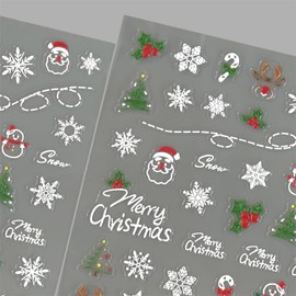 5D Embossed Christmas Nail Stickers Self Adhesive Christmas Nail Art Stickers Santa Claus Snowman Snowflake Nail Decals Winter Nail Design Christmas Nail Supplies for Women Girls 2 Sheets