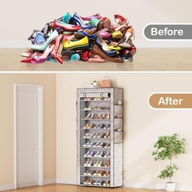 Covered Shoe Rack Tall Metal Shoes Rack Organizer for Entryway Garage Closet Tall Shoe Shelf Shoe Storage Cabinet Free Standing Large Garage Shoe Racks Storage Organizer (11.8"D x 23.6"W x 70.86"H)