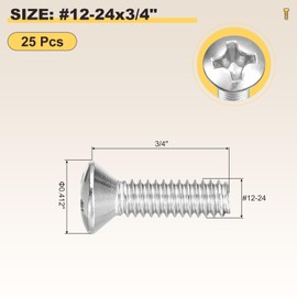 METALLIXITY Phillips Cross Recessed Countersunk Head Screws Bolts (#12-24x3/4") 25Pcs, 304 Stainless Steel Flat Head Woodworking Machine Screws - for Furniture Assembly DIY Projects, Silver