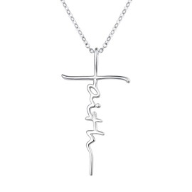 PRAYMOS Sterling Silver Faith Cross Necklace for Women Dainty Necklace Mother's Day Necklace Christian Religious Confirmation Jewelry Gifts for Women Mother's Day Gift