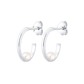 Elli Geo Women's Creole Earrings Freshwater Cultured Pearl in 925 Sterling Silver, Silver, No Gemstone
