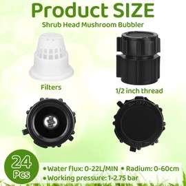 Geelin 24 Pcs 1/2 Inch Shrub Sprinkler Head with Flow Control, 360 Degree Irrigation Heads Adjustable Full Spray Flood for Flower Beds, Forests and Trees