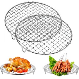 2PCS 7 Inch Stainless Steel Cross Wire Barbecue Grill Net,Round Cooking Rack,with Legs Stainless Steel Steamer Rack Cooling Racks for BBQ Baking