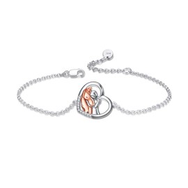 YFN Rose Gold Girls' Horse Bracelet Sterling Silver Adjustable Bracelet for Women 8.5 Inch, Sterling Silver, Cubic Zirconia