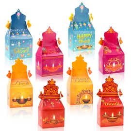 HOWAF 12 PCS Happy Diwali Candy Boxes Diwali Rangoli Party Decoration Gift Boxes Festival of Lights Treat Boxes Diwali Diya Goodie Boxes for Indian Deepavali Party Supplies Favor