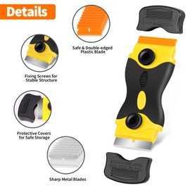 Plastic Razor Blade Scraper Double Sided - Scraper Tool With 40pcs Metal & Plastic Razor Blades, Vinyl, Paint, Sticker Removal Tool For Cleaning Car, Window, Glass, Wood, Non Scratch