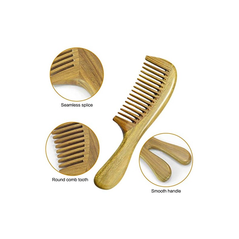 EQLEF Green sandalwood wide-tooth no static handmade comb (20cm)