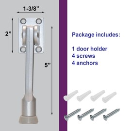Door Holder Door Stopper for Commercial Storefront Entrance Door, Office Door, Wood Door, Inside Door, 5 inch Length, Heavy Duty with Ribbed Rubber Foot, Mounting Hardware Included (Aluminum)