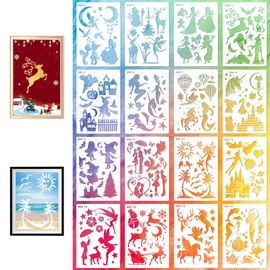 Pack of 16 Children's Painting Stencils, Painting Set, Children's Textile Design, Reusable, Drawing Stencils Children, Drawing Stencil Animals Made of PET,Drawing Stencils for Scrapbooking Photo Album