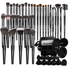 MAANGE 메이크업 브러시 54개 도구 세트 여성용 합성 세트 키트 다기능 프리미엄 MAANGE Makeup Brush 54-Piece Tool Set for Women Synthetic Set Kit Multi-Functional Premium [Black]