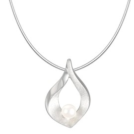 Vinani AFMP-S Pendant Oval Brushed Shiny Pearl with Sterling Silver 925 Snake Chain Italy, Sterling Silver, Pearl