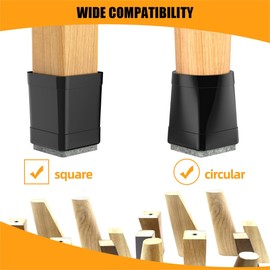 16 Pcs Square Chair Leg Protectors - Caps to Protect Wood & Hardwood Floors (1.25 Inch Black)