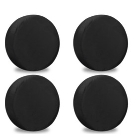 Jusen Durable Tire Cover Set of 4 - Heavy Duty Outdoor Waterproof Sunscreen Dustproof Tire Wheel Protector for Trailer, Camper, RV, Truck, SUV (Black, L-19-21 Inch Tire Diameters)