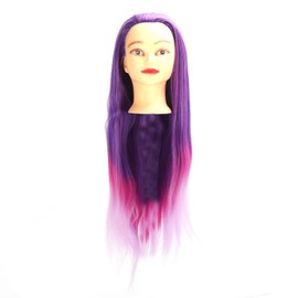Mannequin Head Purple Pink Gradient Color Hairdresser Head with Hair for Hairdressing Practice