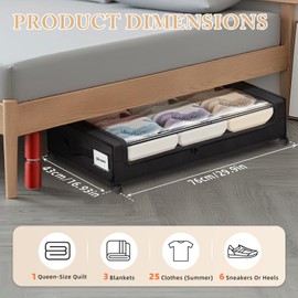 kleenhive Under Bed Storage with Wheels 2-Pack，Under Bed Storage Containers XXL，Underbed Shoes Storage with Clear Lid,Rolling UnderBed Metal Drawer for Clothes Blankets Easy Pull-out Black