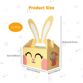 Easter Treat Boxes Gift Bags: 12 Packs Bulk Paper Mini Bunny Easter Party Decorations with Handle - for Candy Cookie Snack Popcorn Small Pastel Gift Boxes for Kids - Goodie Bags for Birthday Party