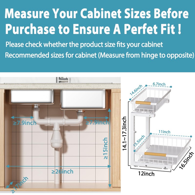 Liuoud Under Sink Organizer Storage 1 pack, 2 Tier Slide