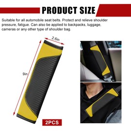 povtii 2 PCS Car Seat Belt Cover, Carbon Fiber Leather Auto Seat Belt Pads Cover, Safety Seatbelt Shoulder Strap Covers Protect Your Neck and Shoulder, Universal Car Accessories (Black+Yellow)