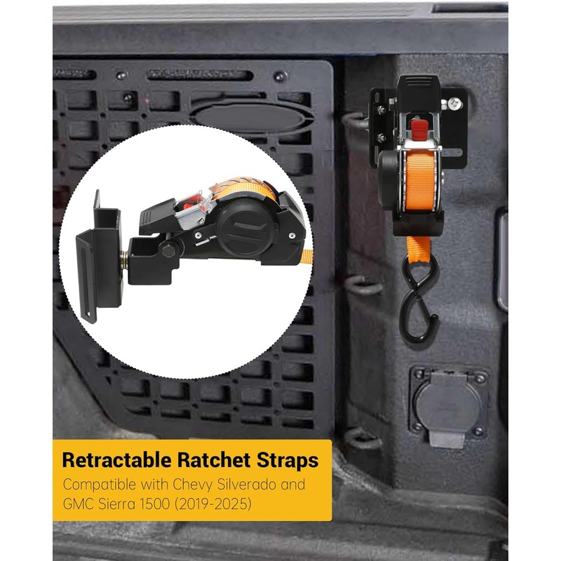 2PCS Dual-Pivot Retractable Truck Bed Ratchet Straps Compatible with Chevy
