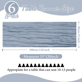 6 Pack 10FT Dusty Blue Cheesecloth Table Runner 35x120 Inch Gauze Rustic Boho Table Runner Cheese Cloth for Wedding Decor Birthday Party Bridal Baby Shower Table Centerpiece Decoration