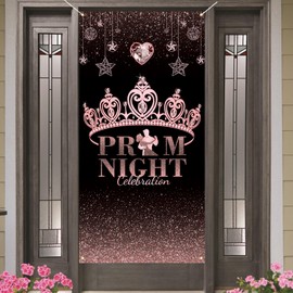 Black and Pink Prom Night Door Cover Prom Decorations 2025 Prom 2025 Proch Sign Banner 2025 Graduation Party Prom Decorations and Supplies