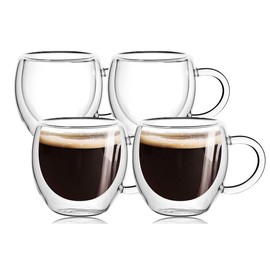 4-Pack 2.5 Oz Espresso glass With Handle Set of 2,Clear Espresso Shot Cups/ Coffee Mugs, Double Wall Insulated Coffeecup,Tazas de Cafe Expreso,Microwave Dishwasher Safe,Suit for Espresso Machine