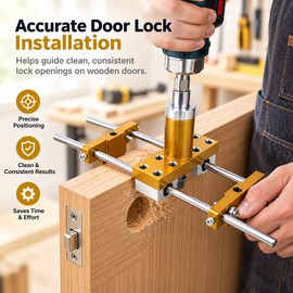 Door Lock Mortise Jig Kit with X Cutters – Adjustable Hole Opener for Wooden Doors
