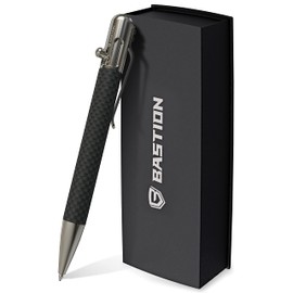 BASTION® Luxury Carbon Fiber Bolt Action Pen with Stainless Steel Core, 5.25" Fine Tip Durable Professional Ballpoint Pen, Retractable Bolt Action Ink Refillable Pen - Black Stainless Steel