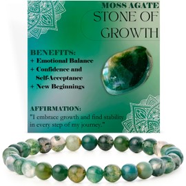 Moss Agate - Growth - Crystal Bracelet for Women 6mm Beaded Semi Precious Natural Stone Stretch Elastic Jewelry Yoga Gifts Large