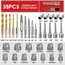 UYECOVE 35Pcs Screw Bolt Extractor Set, Left Hand Drill Bit Set 6542/4341 HSS, Easy Out Bolt Extractor Set with Hex Adapter, Stripped Bolt Remover for Broken Rusted Nuts Screws, Bolts, Studs