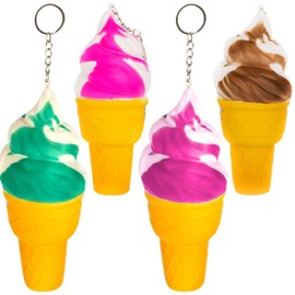 ArtCreativity - Juguetes de helado para niños, juego de 4, juguetes de levantamiento lento súper suaves con llavero, juguetes sensoriales para aliviar el estrés, los mejores recuerdos de fiesta,