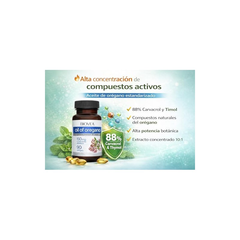 Biovea Capuslas de Aceite de Oregano con 88% Carvacrol y