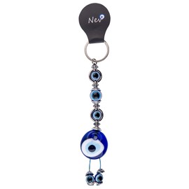 Nevfactory Hamsa - Llavero de mano de piel con vidrio Nazar Boncuk mal de ojo turco, Azul, Small