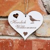 Herzlich Willkommen Sign, Blackbird Black Throttle, Decorative Heart, Wooden Welcome
