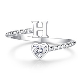 H Initial Heart Ring for Women: 925 Sterling Silver Letter H Finger Rings Toe Rings Thumb Ring Pinky Ring for Lady - Capital H Jewelry for Her - Mother Day Christmas Anniversary Birthday Gifts