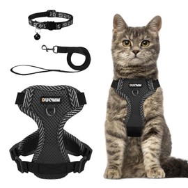 REESTBOO Cat Harness and Leash Set with Cat Collar for Walking, Escape Proof Lightweight Lead Set, Adjustable Breathable Mesh Vest Harness Set for Small, Medium Cats Outdoor Walking (Black, S)