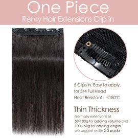 Clip in Remy Hair Extensions 18inch 100% Real Human Hair One Piece 3/4 Half Head Natural Straight(18inch-50g, 1B Natural Black)